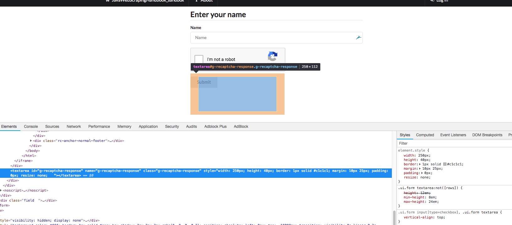 Hidden input with modified visibility
