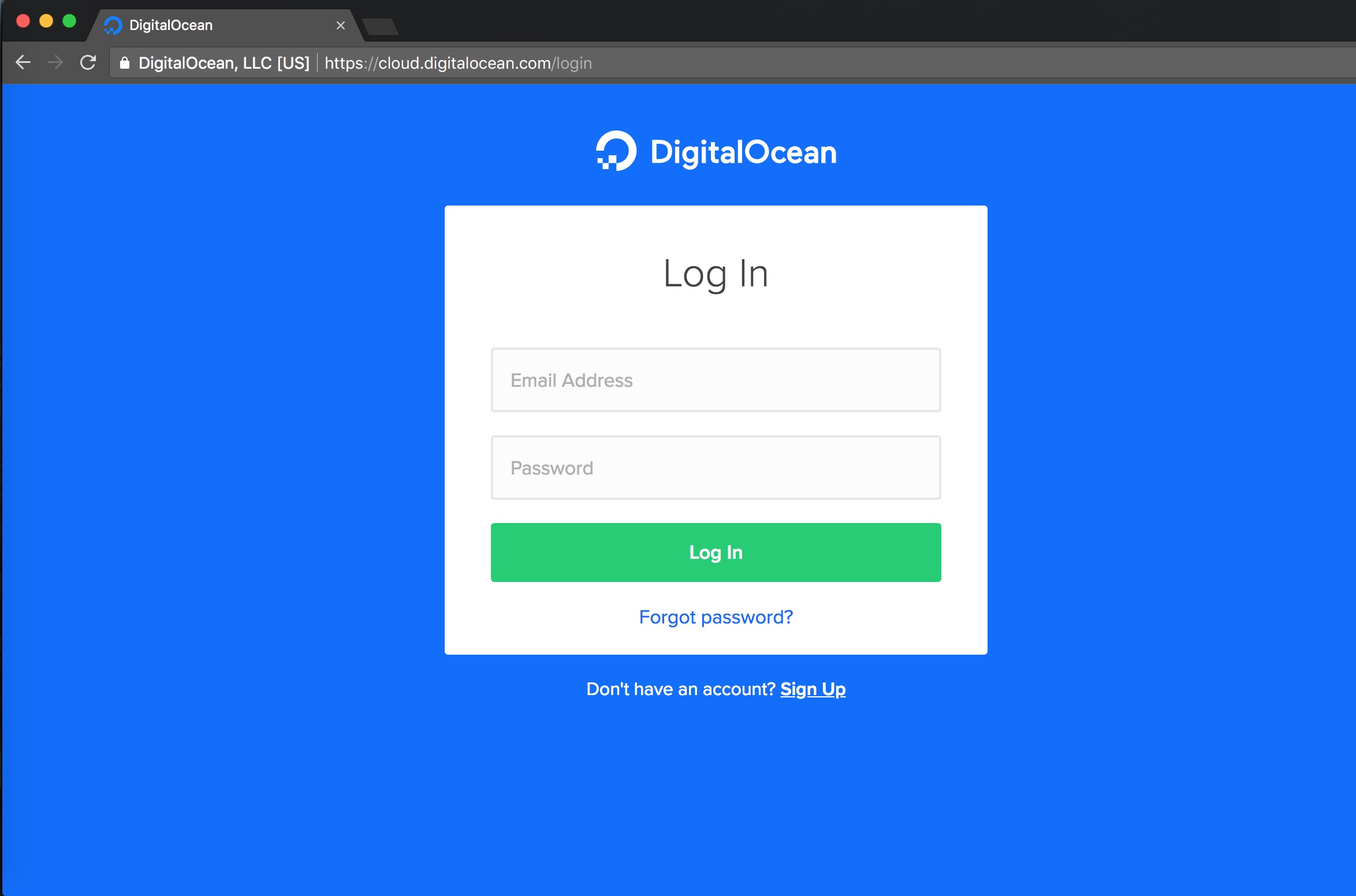 Typical login form from Digital Ocean website