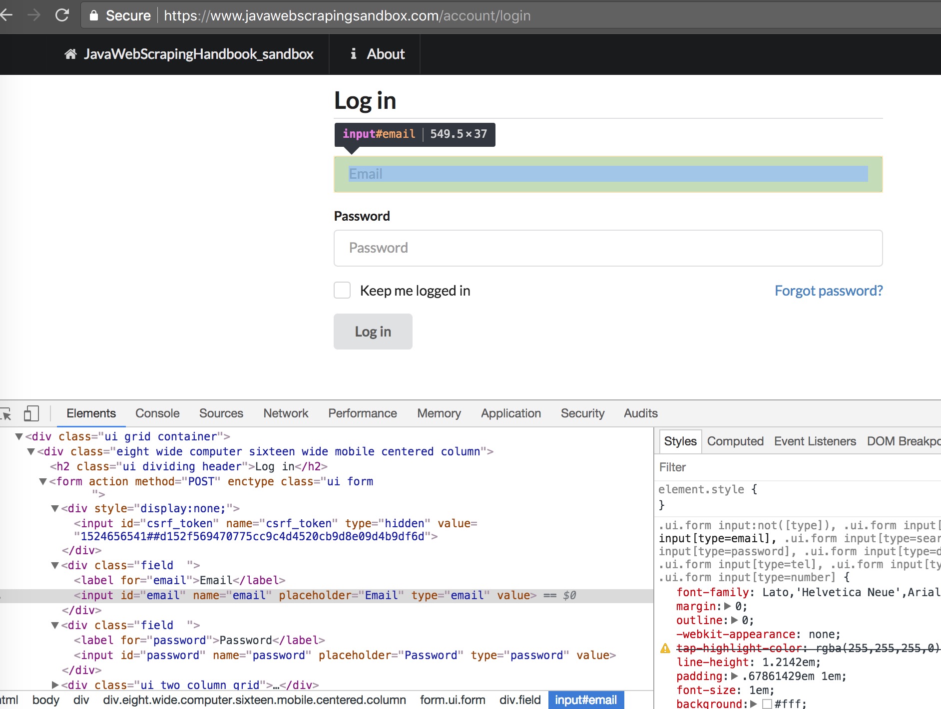 Login form screenshot