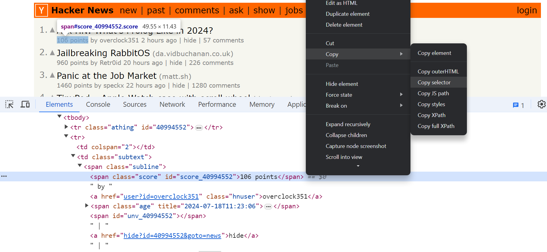 Chrome Dev Tools XPath selector