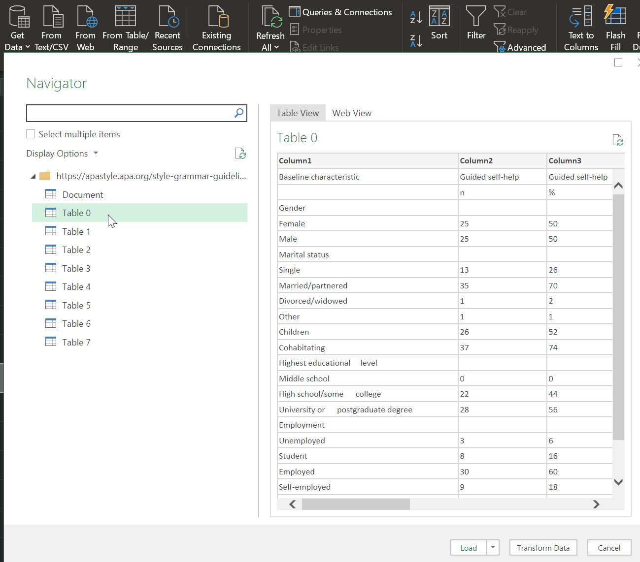 Using Excel Power Query to scrape a website