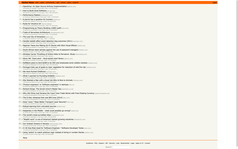 Hacker News homepage screenshot taken using Selenium