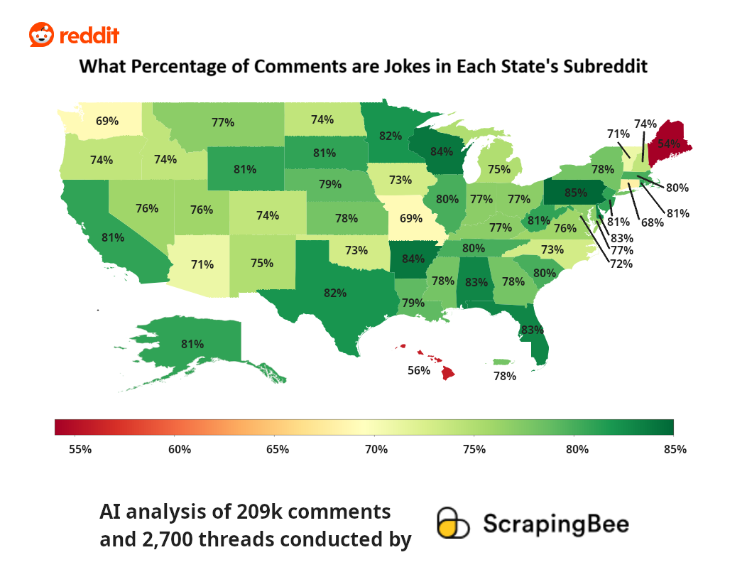 Percentage of Attempted Jokes: US States Percentage of Attempted Jokes: US States