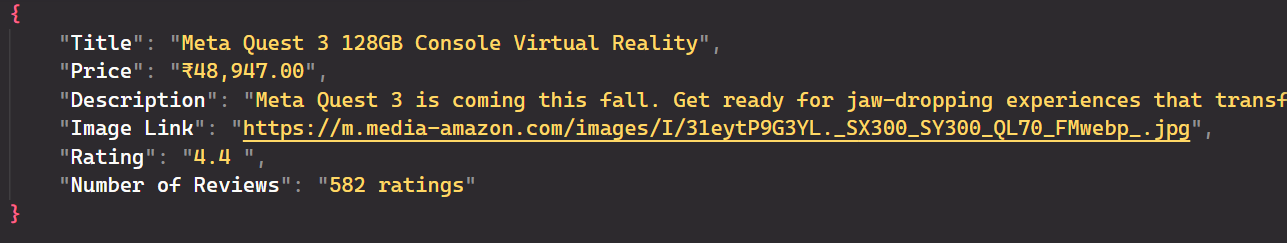 product data stored in a json file