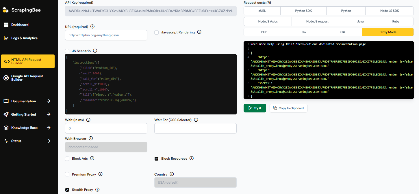 proxy mode set on the builde page