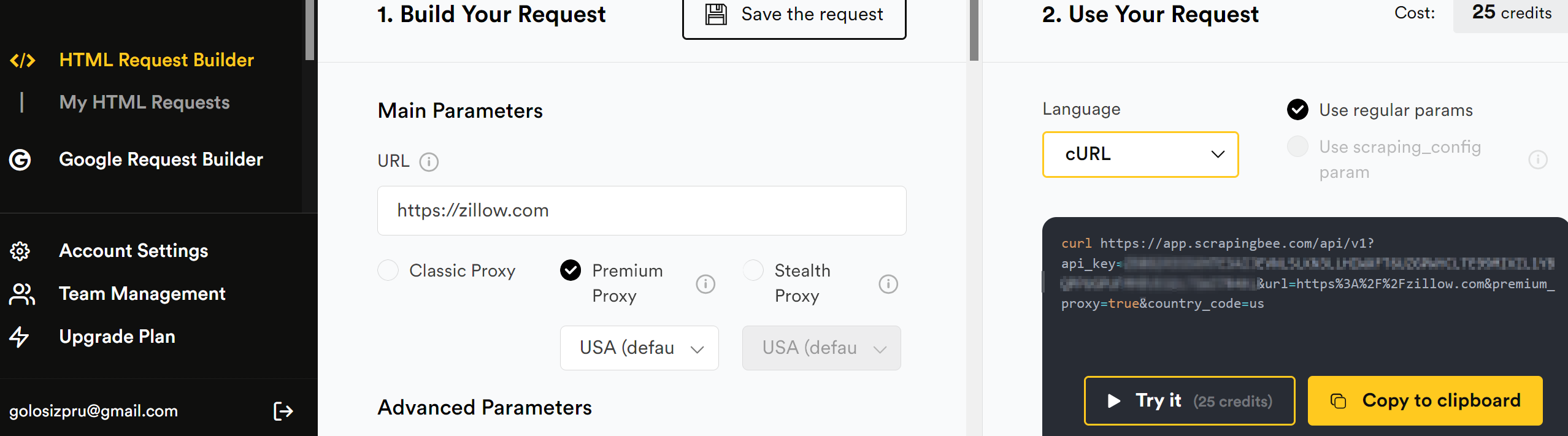 ScrapingBee HTML Request Builder